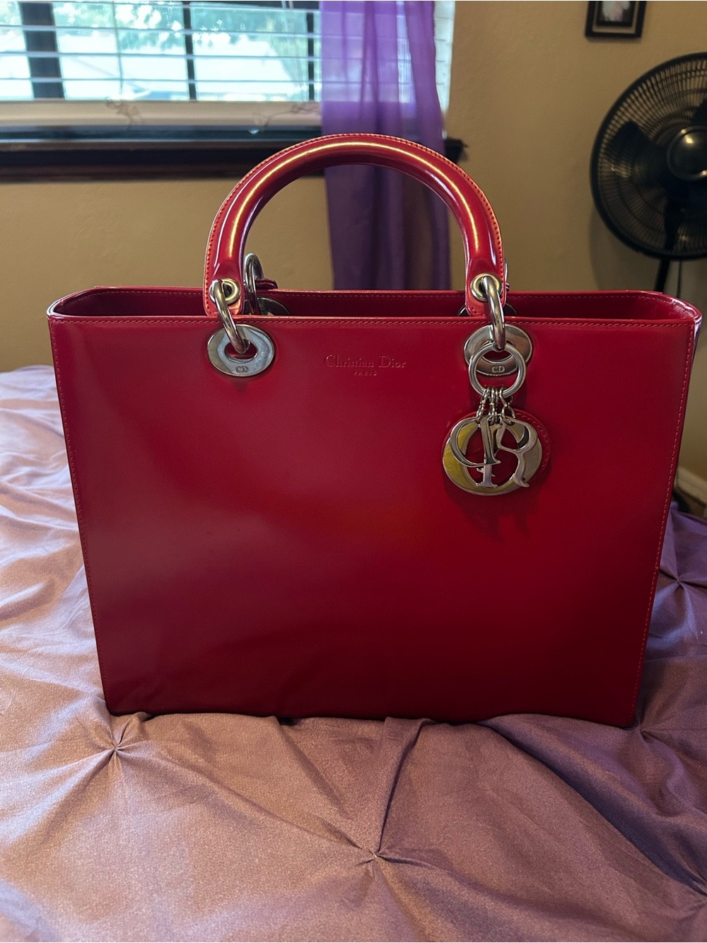 Dior Red Patent Tote with Signature Charms